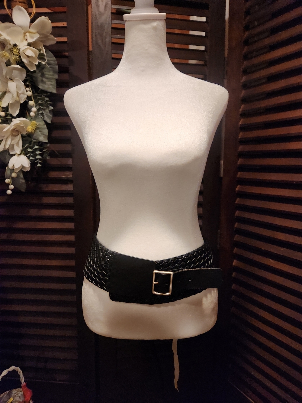 Vintage Dkny Black Braided Wide Waist Belt with Gold Buckle